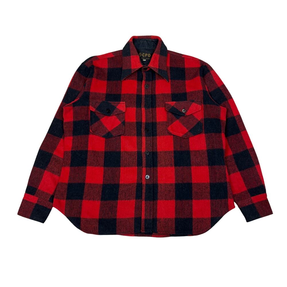 Vintage 70s 80s CPO Wool Linen Flannel Shirt Jacket Men's Large Buffalo Plaid